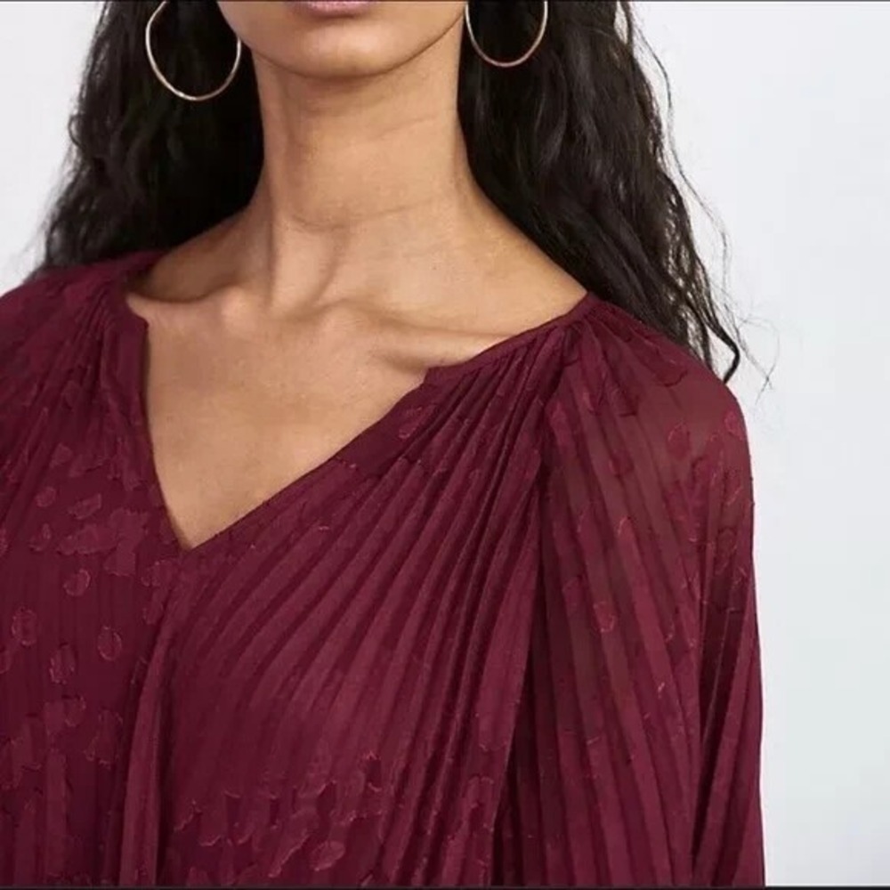 by Anthropologie Toulon Pleated Mini Dress Boho Burgundy Maroon XS Fall Autumn - Picture 7 of 12